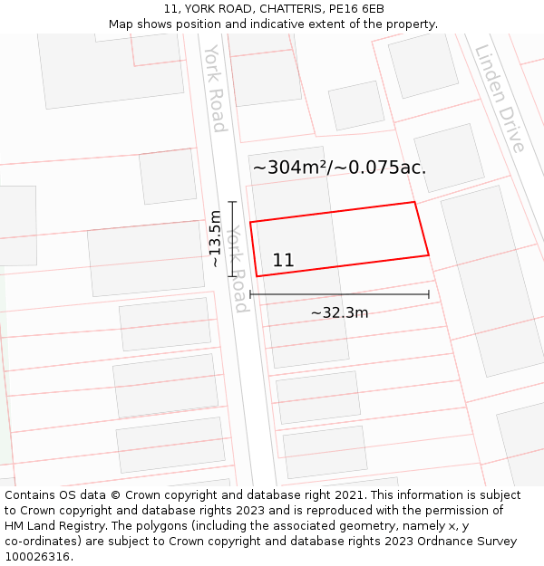 11, YORK ROAD, CHATTERIS, PE16 6EB: Plot and title map