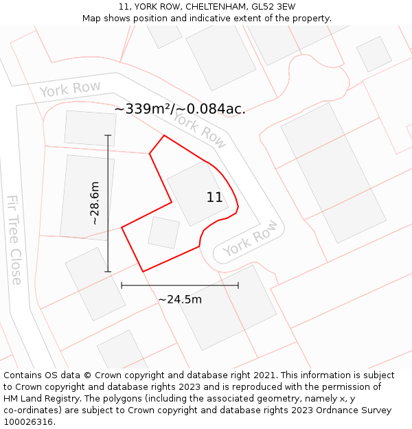 11, YORK ROW, CHELTENHAM, GL52 3EW: Plot and title map