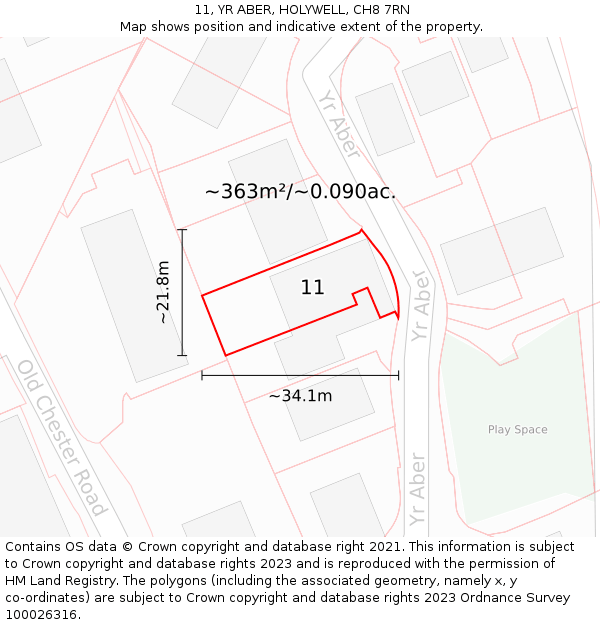 11, YR ABER, HOLYWELL, CH8 7RN: Plot and title map