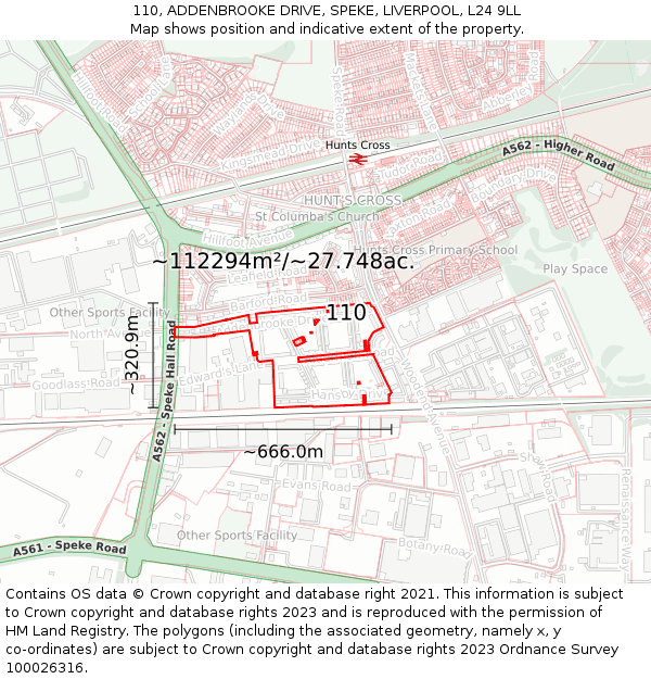 110, ADDENBROOKE DRIVE, SPEKE, LIVERPOOL, L24 9LL: Plot and title map