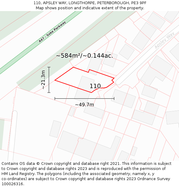 110, APSLEY WAY, LONGTHORPE, PETERBOROUGH, PE3 9PF: Plot and title map