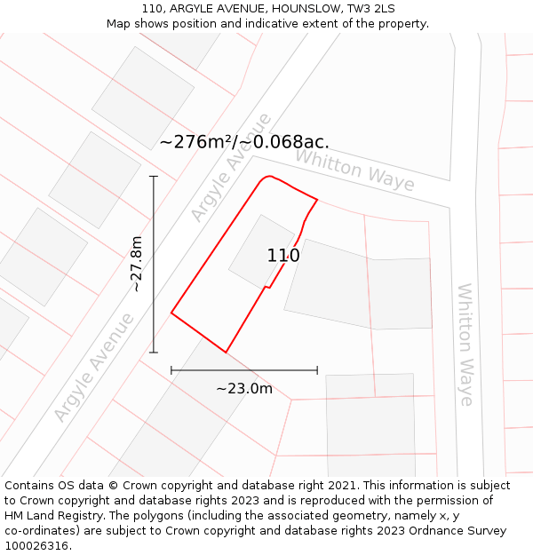 110, ARGYLE AVENUE, HOUNSLOW, TW3 2LS: Plot and title map