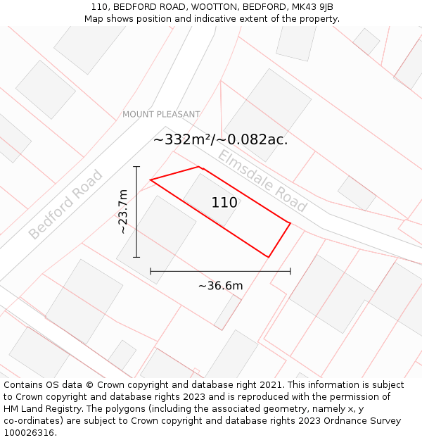110, BEDFORD ROAD, WOOTTON, BEDFORD, MK43 9JB: Plot and title map