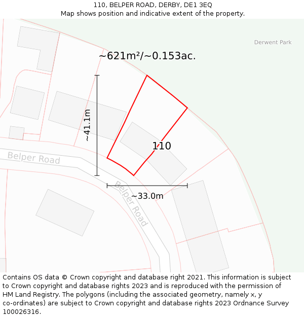 110, BELPER ROAD, DERBY, DE1 3EQ: Plot and title map