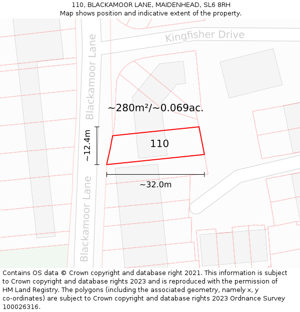 110, BLACKAMOOR LANE, MAIDENHEAD, SL6 8RH: Plot and title map