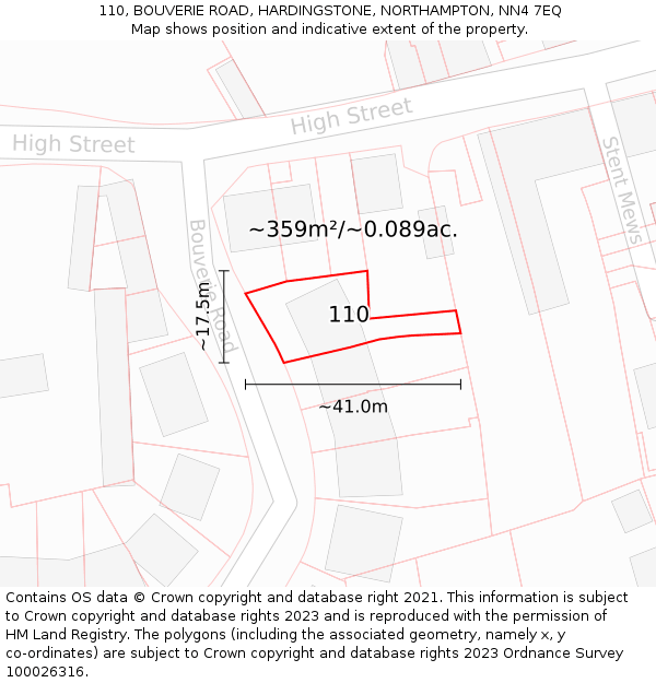 110, BOUVERIE ROAD, HARDINGSTONE, NORTHAMPTON, NN4 7EQ: Plot and title map