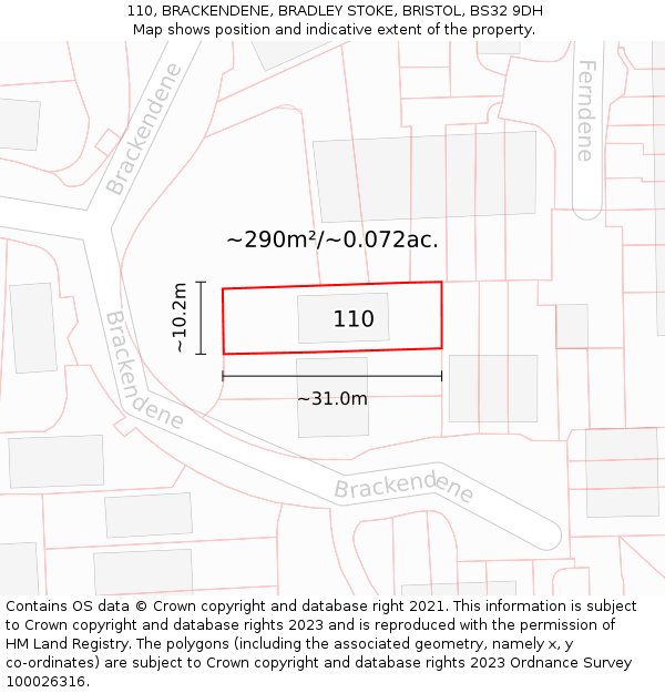 110, BRACKENDENE, BRADLEY STOKE, BRISTOL, BS32 9DH: Plot and title map