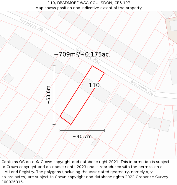110, BRADMORE WAY, COULSDON, CR5 1PB: Plot and title map