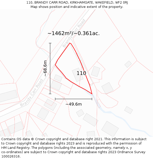 110, BRANDY CARR ROAD, KIRKHAMGATE, WAKEFIELD, WF2 0RJ: Plot and title map