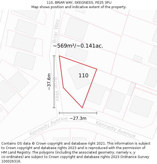 110, BRIAR WAY, SKEGNESS, PE25 3PU: Plot and title map