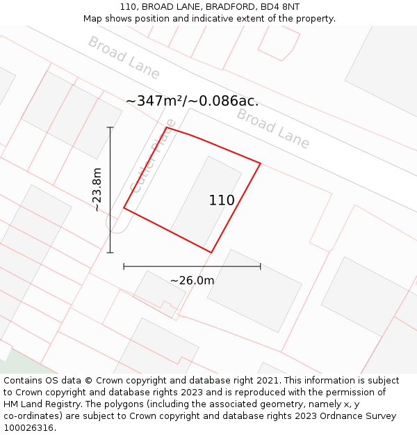 110, BROAD LANE, BRADFORD, BD4 8NT: Plot and title map