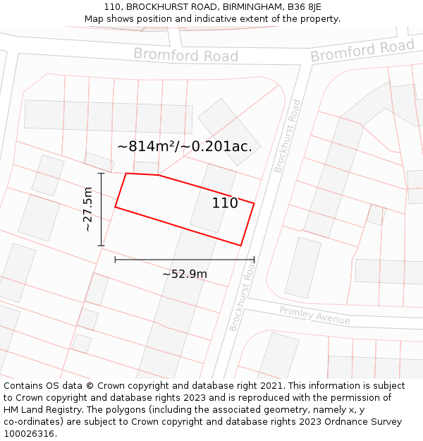 110, BROCKHURST ROAD, BIRMINGHAM, B36 8JE: Plot and title map