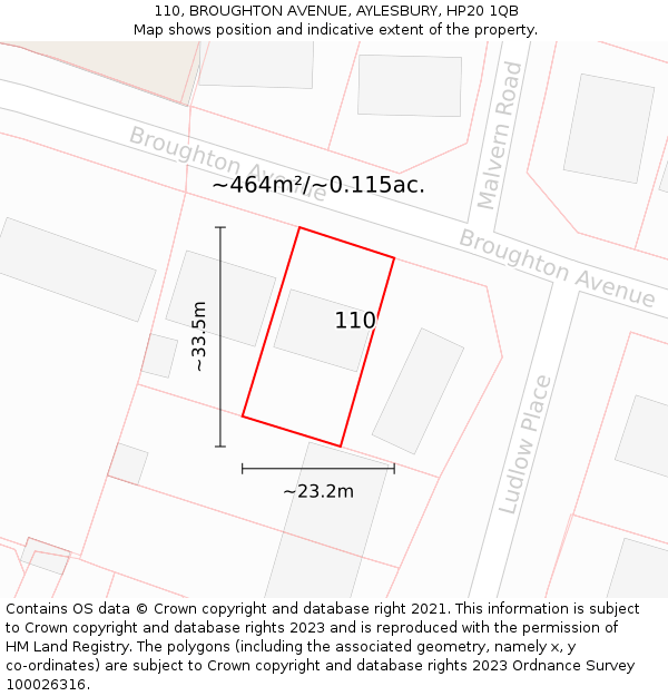 110, BROUGHTON AVENUE, AYLESBURY, HP20 1QB: Plot and title map