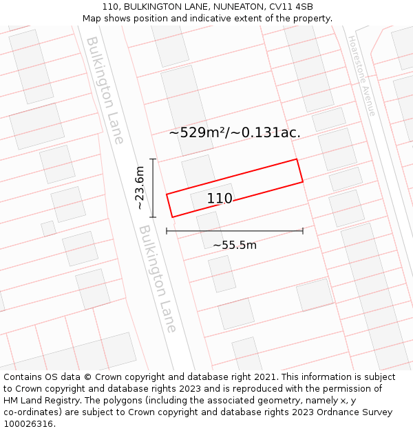 110, BULKINGTON LANE, NUNEATON, CV11 4SB: Plot and title map