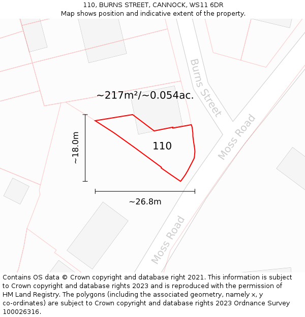 110, BURNS STREET, CANNOCK, WS11 6DR: Plot and title map