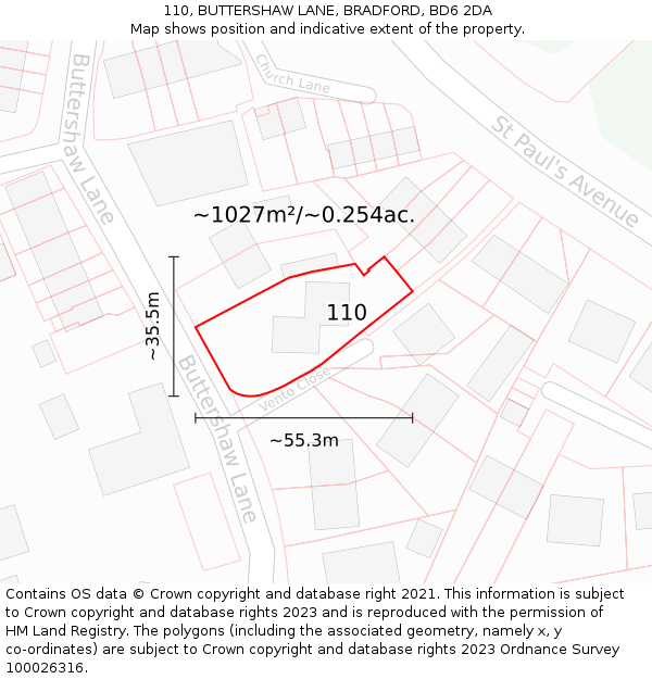 110, BUTTERSHAW LANE, BRADFORD, BD6 2DA: Plot and title map
