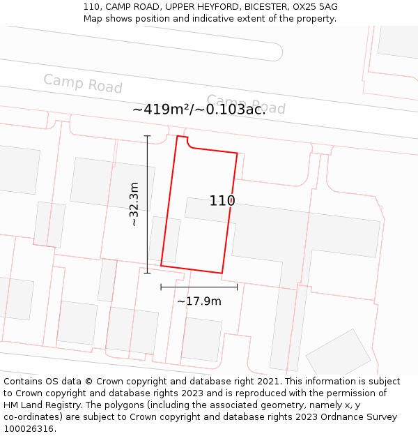 110, CAMP ROAD, UPPER HEYFORD, BICESTER, OX25 5AG: Plot and title map