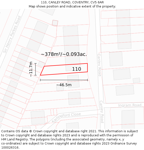 110, CANLEY ROAD, COVENTRY, CV5 6AR: Plot and title map