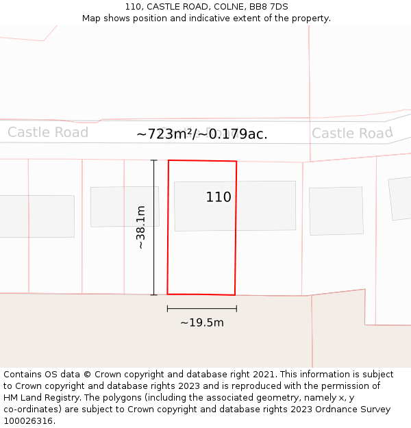 110, CASTLE ROAD, COLNE, BB8 7DS: Plot and title map