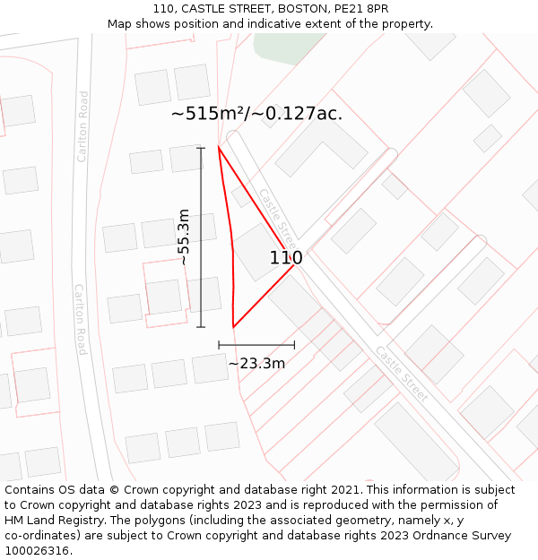110, CASTLE STREET, BOSTON, PE21 8PR: Plot and title map