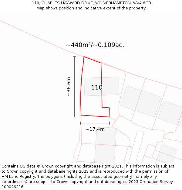 110, CHARLES HAYWARD DRIVE, WOLVERHAMPTON, WV4 6GB: Plot and title map