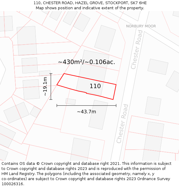 110, CHESTER ROAD, HAZEL GROVE, STOCKPORT, SK7 6HE: Plot and title map