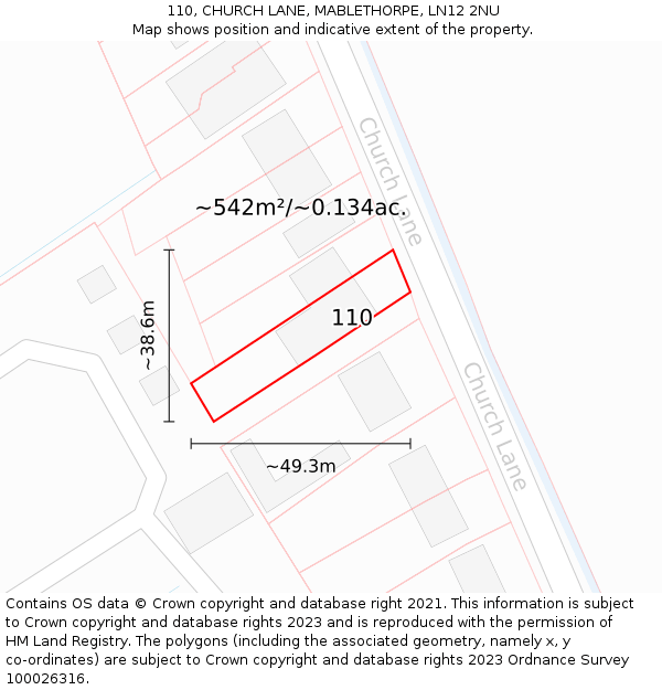 110, CHURCH LANE, MABLETHORPE, LN12 2NU: Plot and title map
