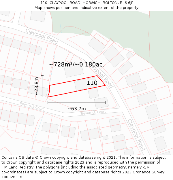 110, CLAYPOOL ROAD, HORWICH, BOLTON, BL6 6JP: Plot and title map