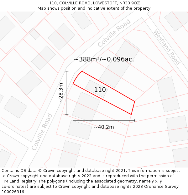 110, COLVILLE ROAD, LOWESTOFT, NR33 9QZ: Plot and title map