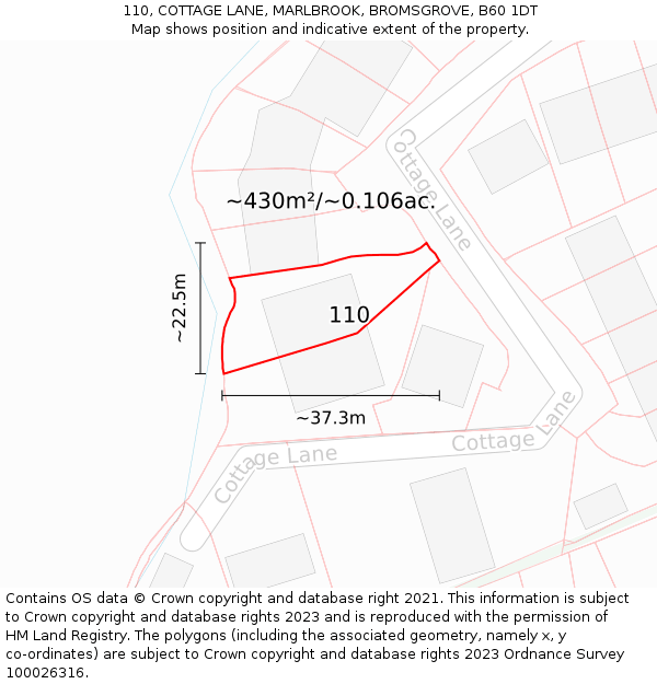110, COTTAGE LANE, MARLBROOK, BROMSGROVE, B60 1DT: Plot and title map