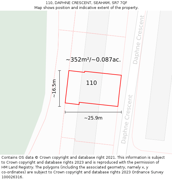 110, DAPHNE CRESCENT, SEAHAM, SR7 7QF: Plot and title map