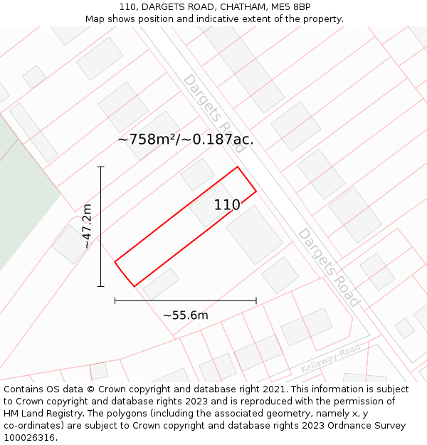 110, DARGETS ROAD, CHATHAM, ME5 8BP: Plot and title map