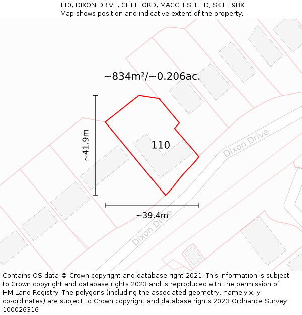 110, DIXON DRIVE, CHELFORD, MACCLESFIELD, SK11 9BX: Plot and title map