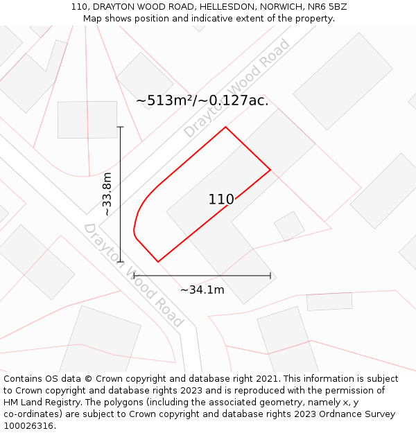 110, DRAYTON WOOD ROAD, HELLESDON, NORWICH, NR6 5BZ: Plot and title map