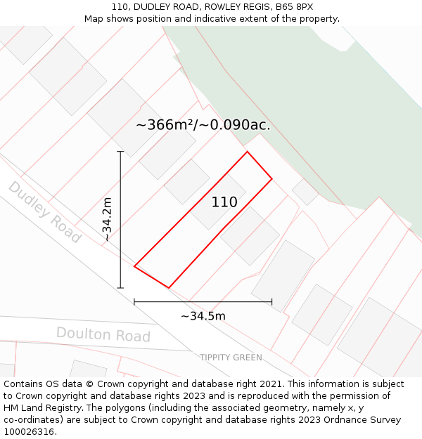 110, DUDLEY ROAD, ROWLEY REGIS, B65 8PX: Plot and title map