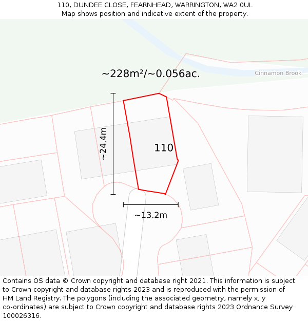 110, DUNDEE CLOSE, FEARNHEAD, WARRINGTON, WA2 0UL: Plot and title map