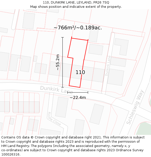 110, DUNKIRK LANE, LEYLAND, PR26 7SQ: Plot and title map