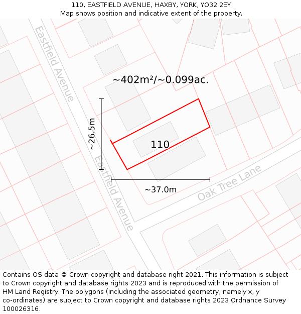 110, EASTFIELD AVENUE, HAXBY, YORK, YO32 2EY: Plot and title map