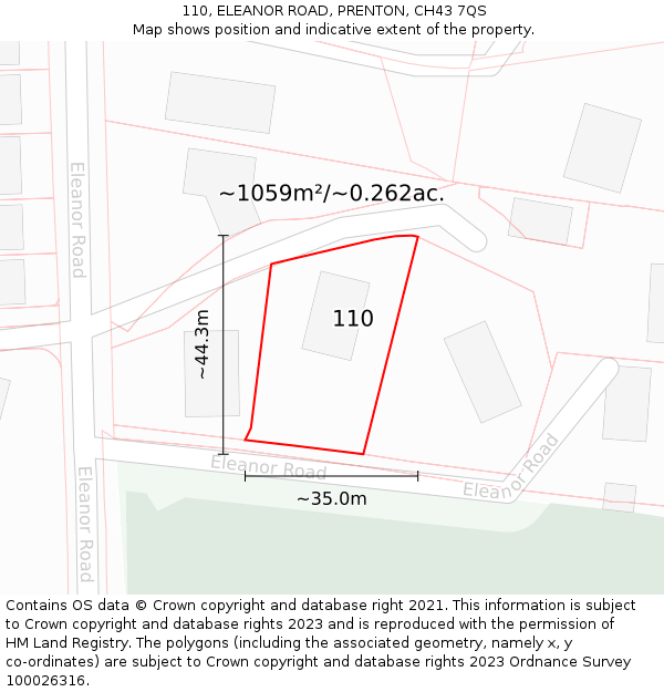 110, ELEANOR ROAD, PRENTON, CH43 7QS: Plot and title map