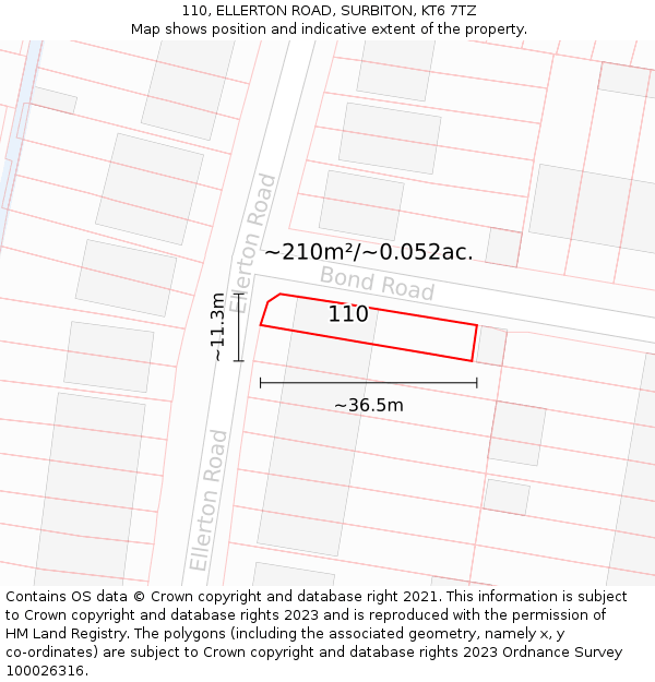 110, ELLERTON ROAD, SURBITON, KT6 7TZ: Plot and title map