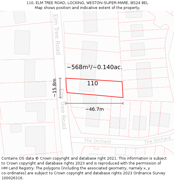 110, ELM TREE ROAD, LOCKING, WESTON-SUPER-MARE, BS24 8EL: Plot and title map