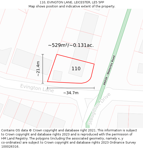 110, EVINGTON LANE, LEICESTER, LE5 5PP: Plot and title map