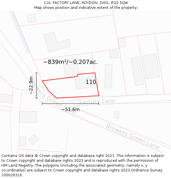 110, FACTORY LANE, ROYDON, DISS, IP22 5QW: Plot and title map
