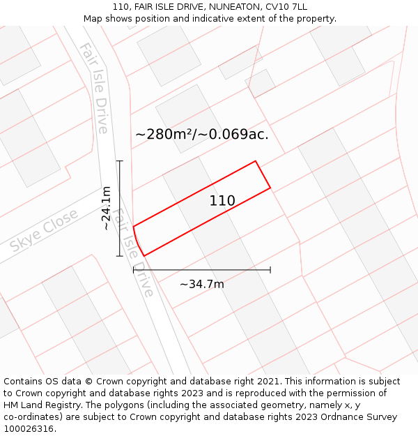 110, FAIR ISLE DRIVE, NUNEATON, CV10 7LL: Plot and title map