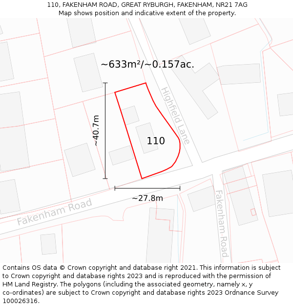 110, FAKENHAM ROAD, GREAT RYBURGH, FAKENHAM, NR21 7AG: Plot and title map