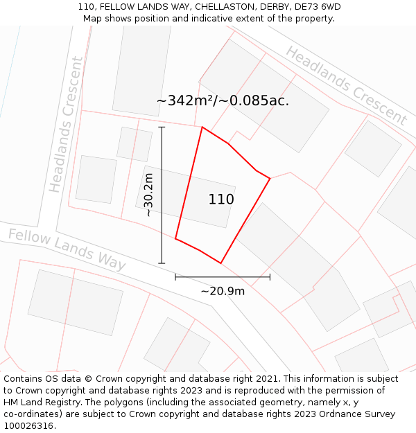 110, FELLOW LANDS WAY, CHELLASTON, DERBY, DE73 6WD: Plot and title map