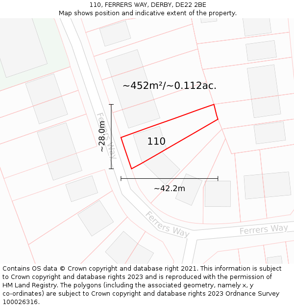 110, FERRERS WAY, DERBY, DE22 2BE: Plot and title map