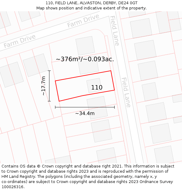 110, FIELD LANE, ALVASTON, DERBY, DE24 0GT: Plot and title map