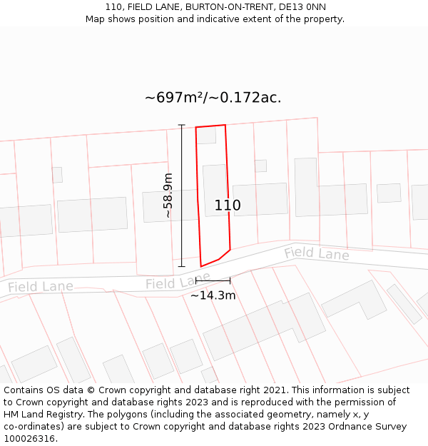 110, FIELD LANE, BURTON-ON-TRENT, DE13 0NN: Plot and title map
