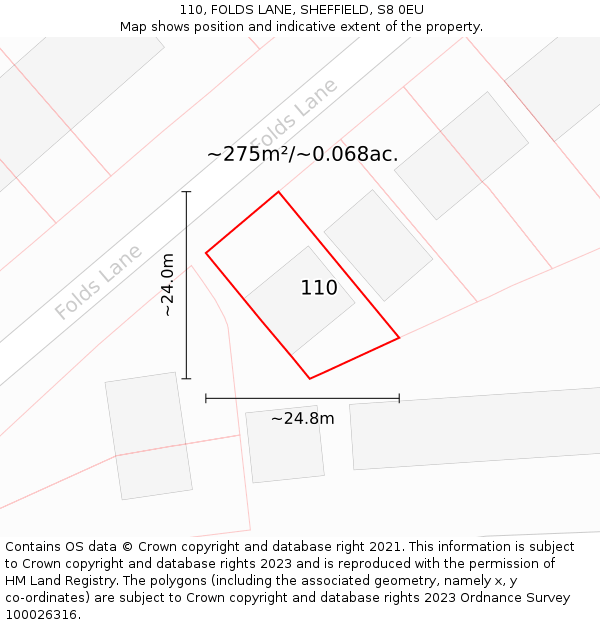110, FOLDS LANE, SHEFFIELD, S8 0EU: Plot and title map